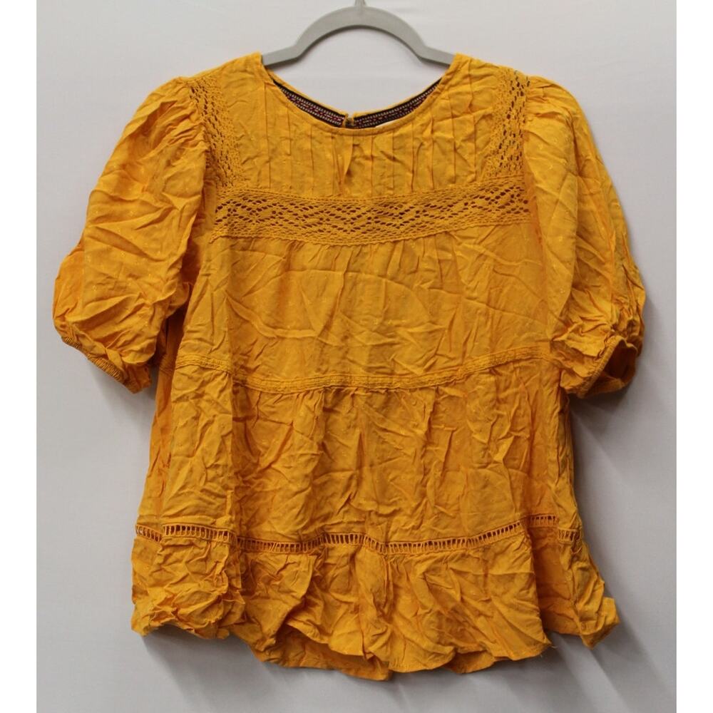 *NEW* KNOX ROSE WOMEN'S PUFF SHORT SLEEVE LACE INSET BLOUSE